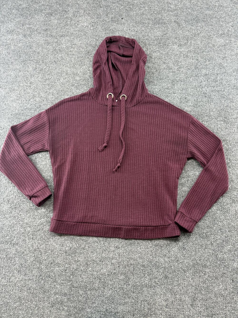 Passport Hoodie Womens Small Purple Waffle Knit Thermal Long Sleeve Pullover